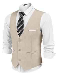 Men’s Dress Vest Formal 3 Button Waistcoat for Weddings Casual Business - Picture 1 of 6