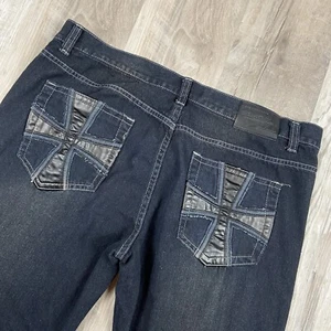 Sokool Jeans Mens 38x32 Dark Straight Leg Baggy Skater Y2K Cross Grunge Punk - Picture 1 of 15