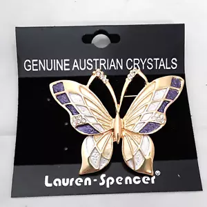 Womens Butterfly Brooch Pin Genuine Austian Crystals Purple Gold Jewelry Gift - Picture 1 of 7