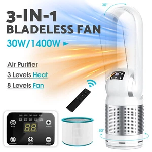 Tower Fan Bladeless 3 in 1 Heater Cooler Airflow Purifying HEPA Oscillating - Picture 1 of 9