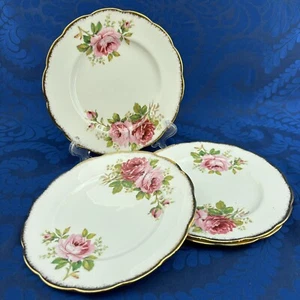 Royal Albert American Beauty Set/4 Bone China 7” Dessert Plates UK Vintage - Picture 1 of 9