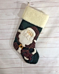 20 Zoll hängender Weihnachtsstrumpf Chenillevlies Weihnachtsmann grün rot kariert weiß - Bild 1 von 4