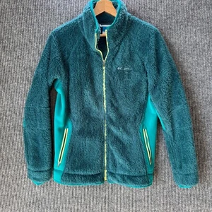 Chaqueta polar Columbia L verde azulado cremallera completa difusa acogedora cálida capas al aire libre - Imagen 1 de 7