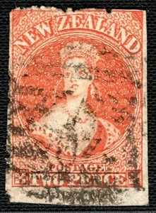 NEW ZEALAND QV Chalon SG.133var 2d Orange ERROR MISPERF (1872) Used RARE GBLUE1 - Picture 1 of 6