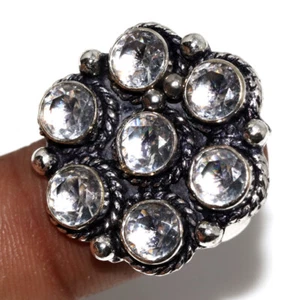 925 Silver Plated White Topaz Ethnic Ring Handmade Jewelry Size US 5.5 AU b763 - Picture 1 of 3