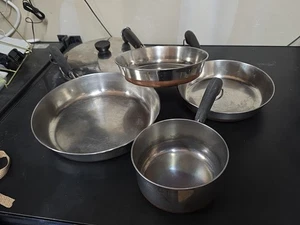 Vintage Revere Ware Copper Bottom Skillet Frying Pans 10 & 8 Inch + 1 Quart Pan - Picture 1 of 16