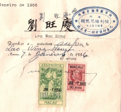 Teléfono franqueo MACAU 20a y 10a ingresos 30a 1951 China/Portugal Ma736 Foto 1 de 4