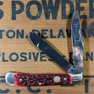 Винтажный красный охотничий нож United Boker Solingen Германия с рифленой костью, неиспользованный  - Изображение 1 из 4