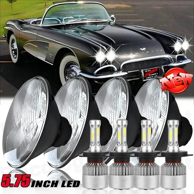 4pcs 5.75'' 5-3/4" Round LED Headlights Hi/Lo For Chevy Corvette C1 C2 1963-1982 - Image 1 of 4