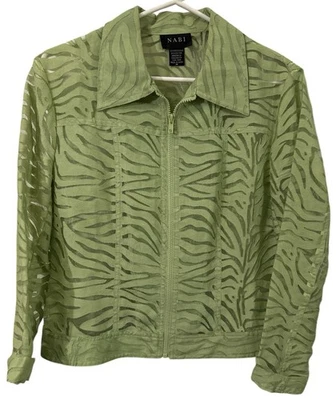 Chaqueta NABI Verde Lima Transparente Estampado Cebra Cremallera Mediana Usada en Excelente Condición Foto 1 de 3