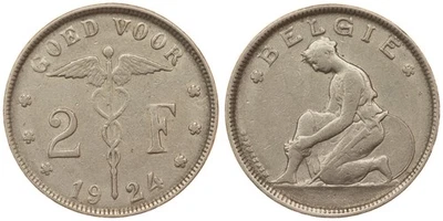 Belgium - 2 Francs 1924 - GOED VOOR (Dutch tekst) - Image 1 of 3