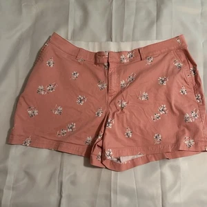 Lane Bryant Shorts Plus 22 Pink Floral Cotton Stretch Chino Ruffle Trim Pockets - Picture 1 of 7