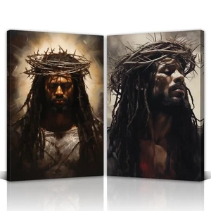 Arte de pared en lienzo de Jesús negro 2 piezas cuadros afroamericanos decoración de pared Chris... - Imagen 1 de 6