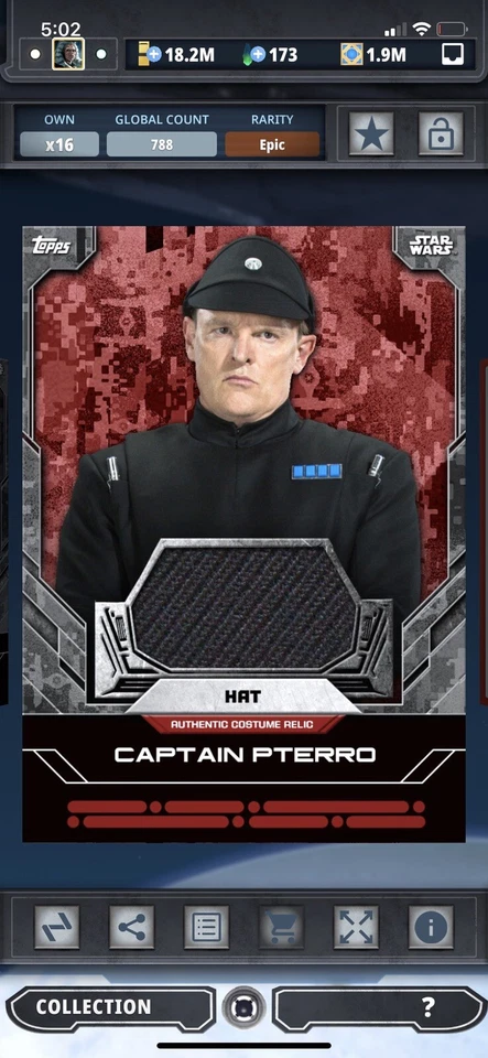 Topps Star Wars Digital Card Trader RO Captain Pterro Hat Costume Relic Insert - Image 1 of 1