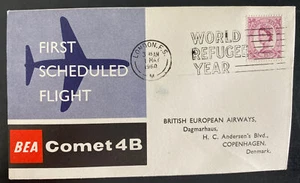 1960 London England First Flight Cover To Copenhagen Denmark BEA Comet 4B - Picture 1 of 2