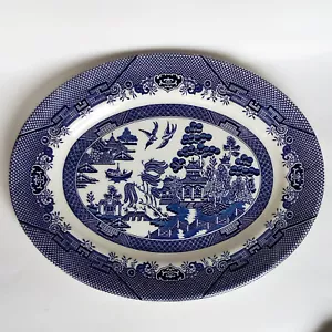 VTG ORIGINAL Georgian Blue Willow 14" Platter Churchill England - Picture 1 of 2