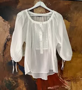 ZARA White Puff Sleeves Lace Cotton Soft Low High Tunic Top S - Picture 1 of 22