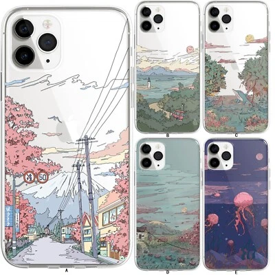 Pink Sakura Japan Fuji Rurality Nature Scenery illustration Phone Case Fr iphone - Image 1 of 4