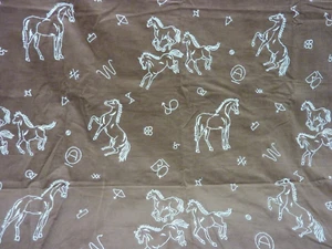BROWN EMBROIDERED HORSE THEMED CORDUROY FABRIC REMNANT 42” x 64” - Picture 1 of 6