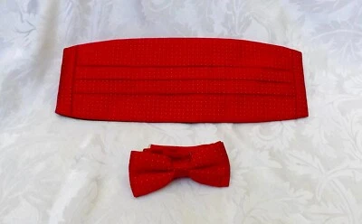 NEW CUMMERBUND AND BOW TIE SET -  Red w/ White - Stitch Dots - Image 1 of 4
