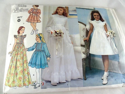 Vtg Little Vogue Pattern 1877 Girls Dress Veil First Communion Flower Girl Sz 8 - Image 1 of 4