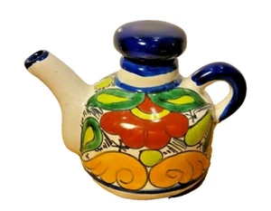 Vintage Talavera Art Pottery Mexico Tea Pot or Olive Oil Jug 4.5 x 6'' - Picture 1 of 5