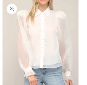 Blusa blanca manga abullonada clásica de gasa para vacaciones femenina nueva sin etiquetas talla pequeña para mujer - Imagen 1 de 13