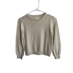 Gap Kids Beige Puff Sleeve Crewneck Sweater M (8) Cotton Blend Casual Girls Top - Picture 1 of 9