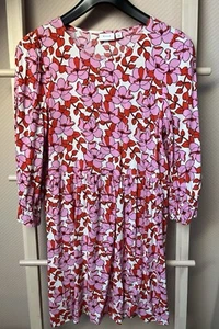 Sommerkleid Kleid Gr. 38 VILA geblümt rot/weiß Viskose, kurzes Hängerkleid - Bild 1 von 3