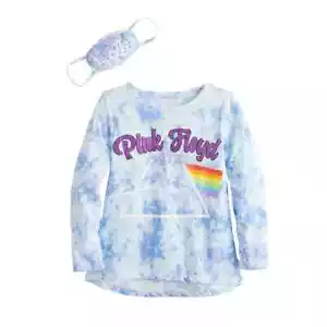 Girls' Pink Floyd Graphic Blue Tie Dye T Shirt w/Face Mask Size M 7-8 NWT - Picture 1 of 1