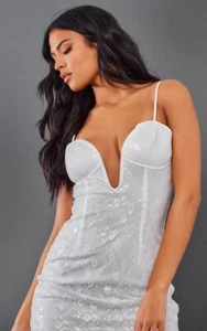 pretty little thing tall sequin lace mini dress Size 6 / White - Picture 1 of 8