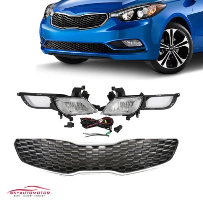 Fits Kia Forte 2014-2016 Front Upper Grille and Foglights With Cover&Harness Set - Image 1 of 4
