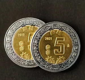 Die Chip in $5 pesos Mexico 2021 and 2019 error troquel Depostillado - Picture 1 of 7