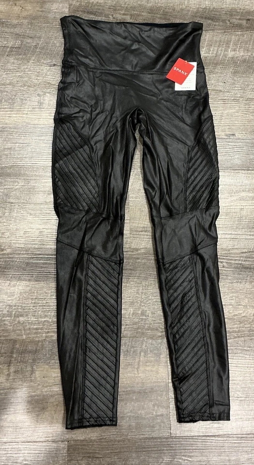 Spanx Faux Leather Moto Black Leggings Style 20136R Size L