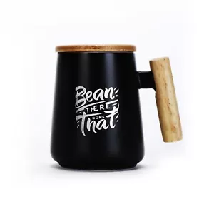 Ceramic Coffee Mug with Wooden Bamboo Handle, Lid and Spoon & Elegant Gift Bo... - Picture 1 of 8