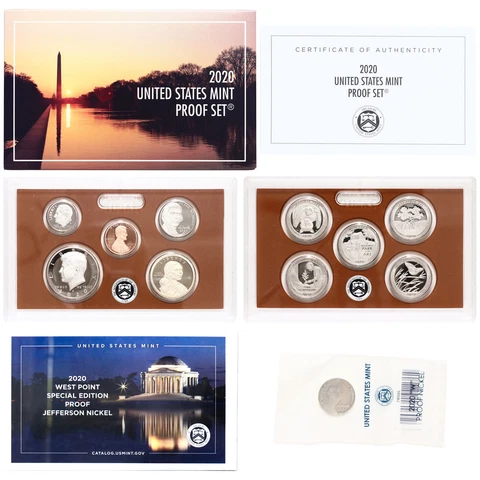2020 S Proof Set Original Box & COA 11 Coins CN Clad WITH W NICKEL Cover