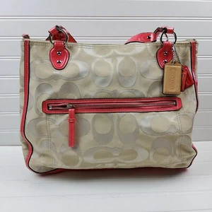 Coach 22455 Poppy Signature Metallic Outline Hallie Tote Handbag Purse - Picture 1 of 11