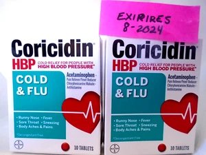 Coricidin HBP Cold & Flu Relief Tablets High Blood Pressure 10 Ct 2-PACK - Picture 1 of 2