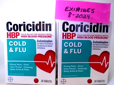Coricidin HBP Cold & Flu Relief Tablets High Blood Pressure 10 Ct 2-PACK - Image 1 of 2