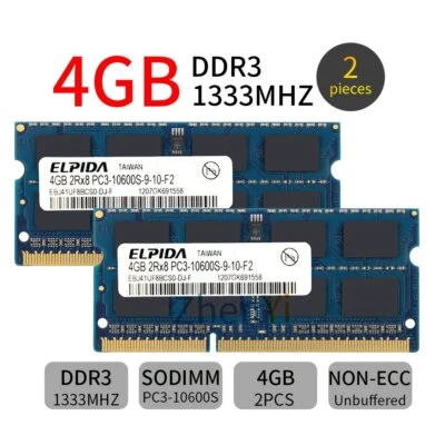 Elpida 8GB 2x 4GB DDR3 PC3-10600S 1333MHz SODIMM Notebook Memoria Laptop RAM SP - Immagine 1 di 4