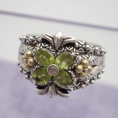 Anillo Barbara Bixby Oro Esterlina 18k Peridoto Flor de Loto Talla 8 14.1 gramos Foto 1 de 4