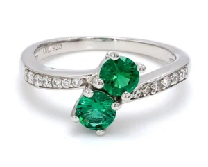 Women's Silver Round Cut Green Emerald & White CZ 1.70 CT Classic Solitaire Ring - Picture 1 of 5