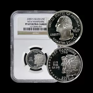UNITED STATES. 2000, 25 Cents, Silver - NGC PF69 - New Hampshire Quarter - Picture 1 of 7