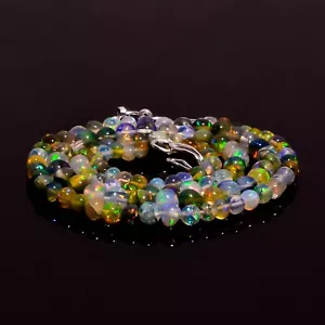37.85 Ct Multi Ethiopian Opal Gemstone Round Smooth Beads Necklace 17-18" A-3487 - Picture 1 of 3