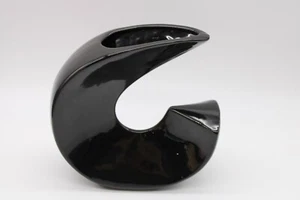 Vintage RARE Gloss Black Ikebana Vase Mid Century Modern Sculpture Art 8.75" - Picture 1 of 10