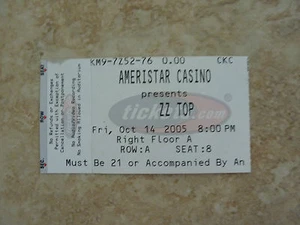 Boleto ZZ Top Ameristar Casino Show RARO 2005 - Imagen 1 de 1