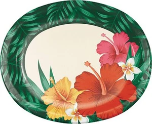 Tropical Flowers Floral Beach Summer Luau Theme Party 12" x 10" Banquet Plates - Picture 1 of 1