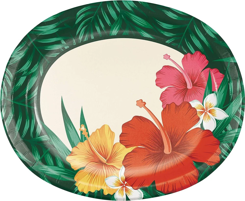 Tropical Flowers Floral Beach Summer Luau Theme Party 12" x 10" Banquet Plates - Image 1 of 1