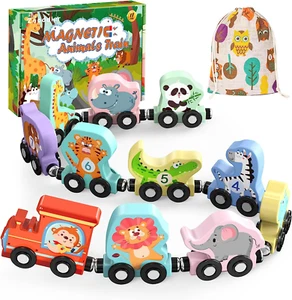 Toys for Toddlers, 11 Magnetic Wooden Animals Train Set, Montessori Toys for Tod - Picture 1 of 12