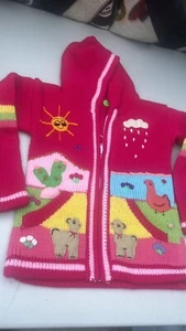 Kids Ethic Alpaca Cotton Knit Handmade In Ecuador Zip Hood Sweater Jacket Size 6 - Picture 1 of 4
